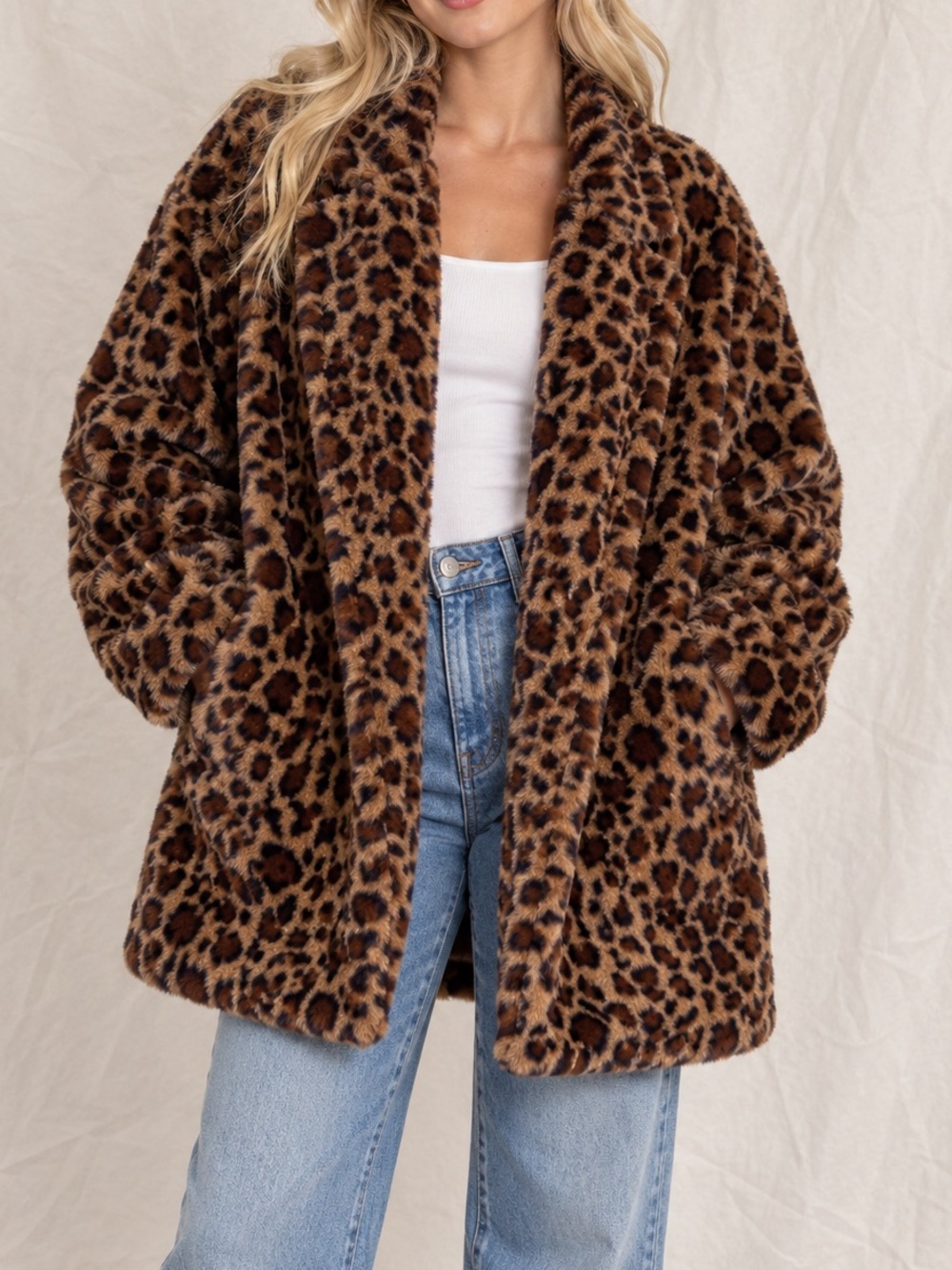 Faux Fur Cheetah Leopard Print Coat Plus Size 3X Oversized Open Front